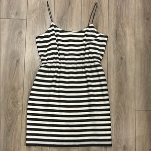 J. Crew Black & Whie Striped Cinched Stretch Waist Flattering Mini Dress 14